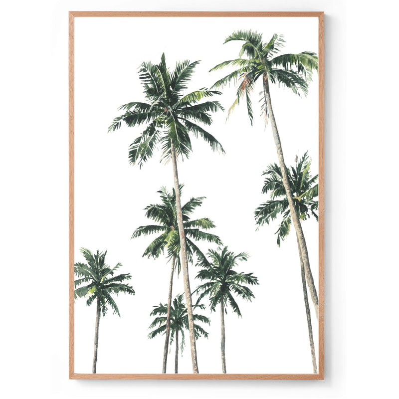 Hampton palm trees tropical art print oak frame