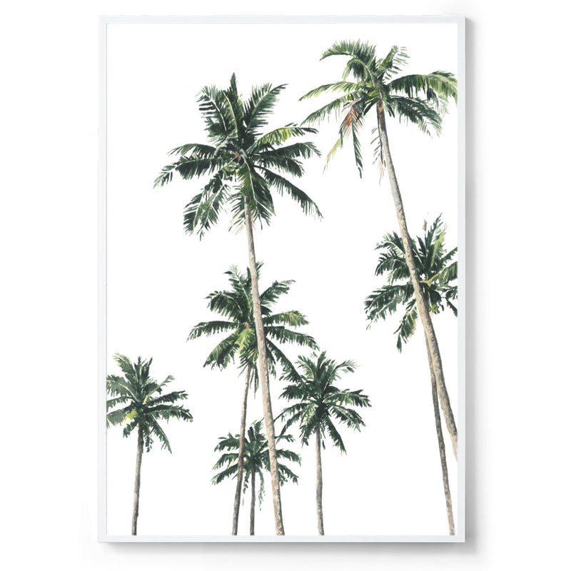 Hampton palm trees tropical art print white frame