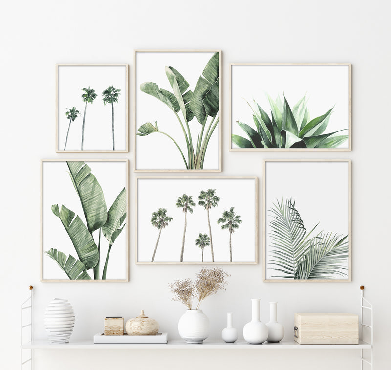 Coastal tropical art wall palms