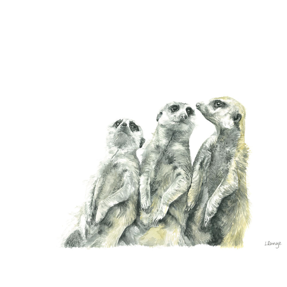 Oli, Otis & Clive the Meerkats: Watercolour Wall Print